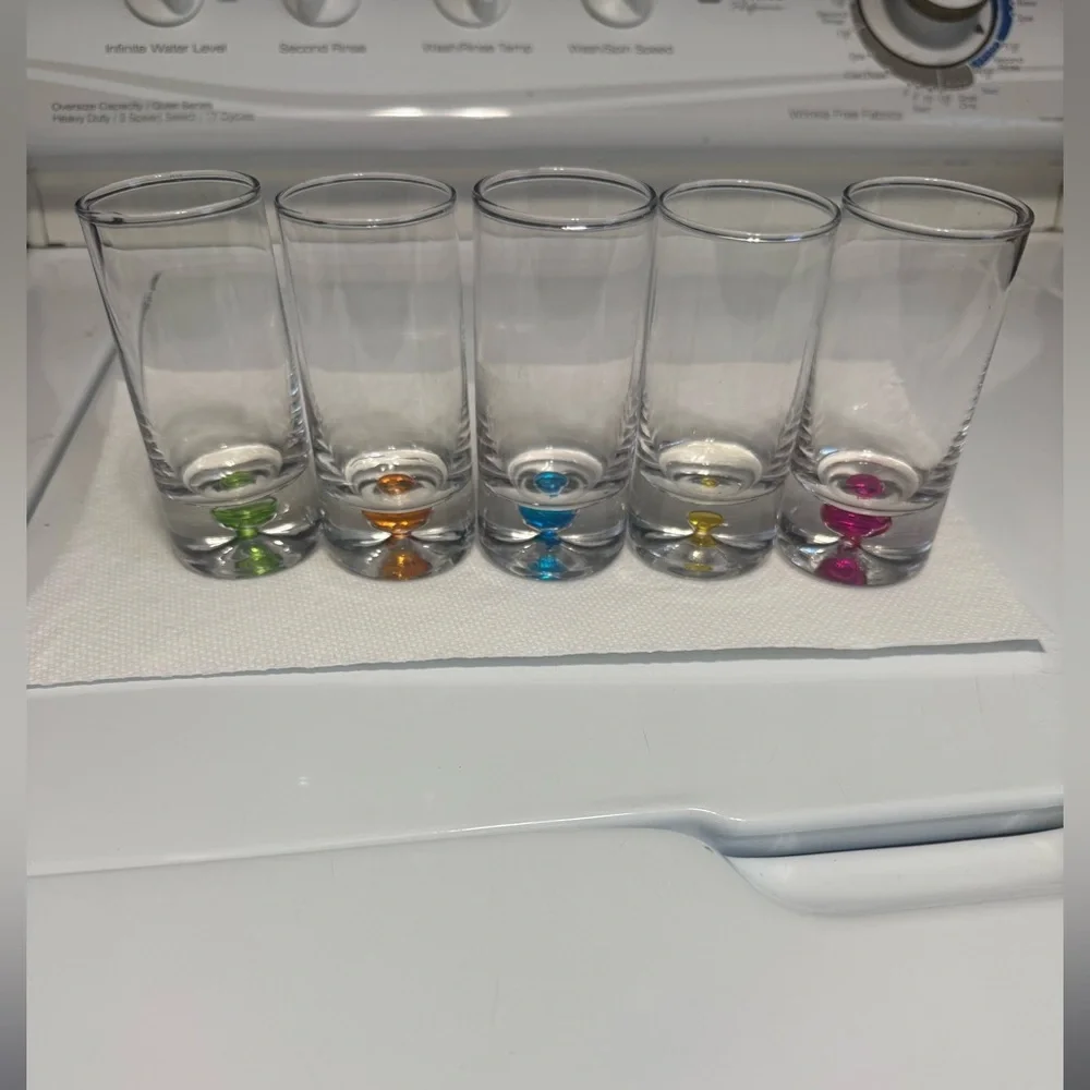 Carnival Cruise Set of 8 Clear Shot Glasses with Colorful Base